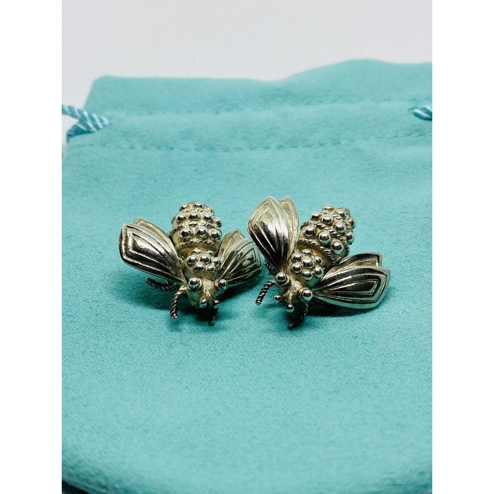 Tiffany & Co Rare Bumble Bee Clip On Earrings 23x26mm Sterling Silver 925
